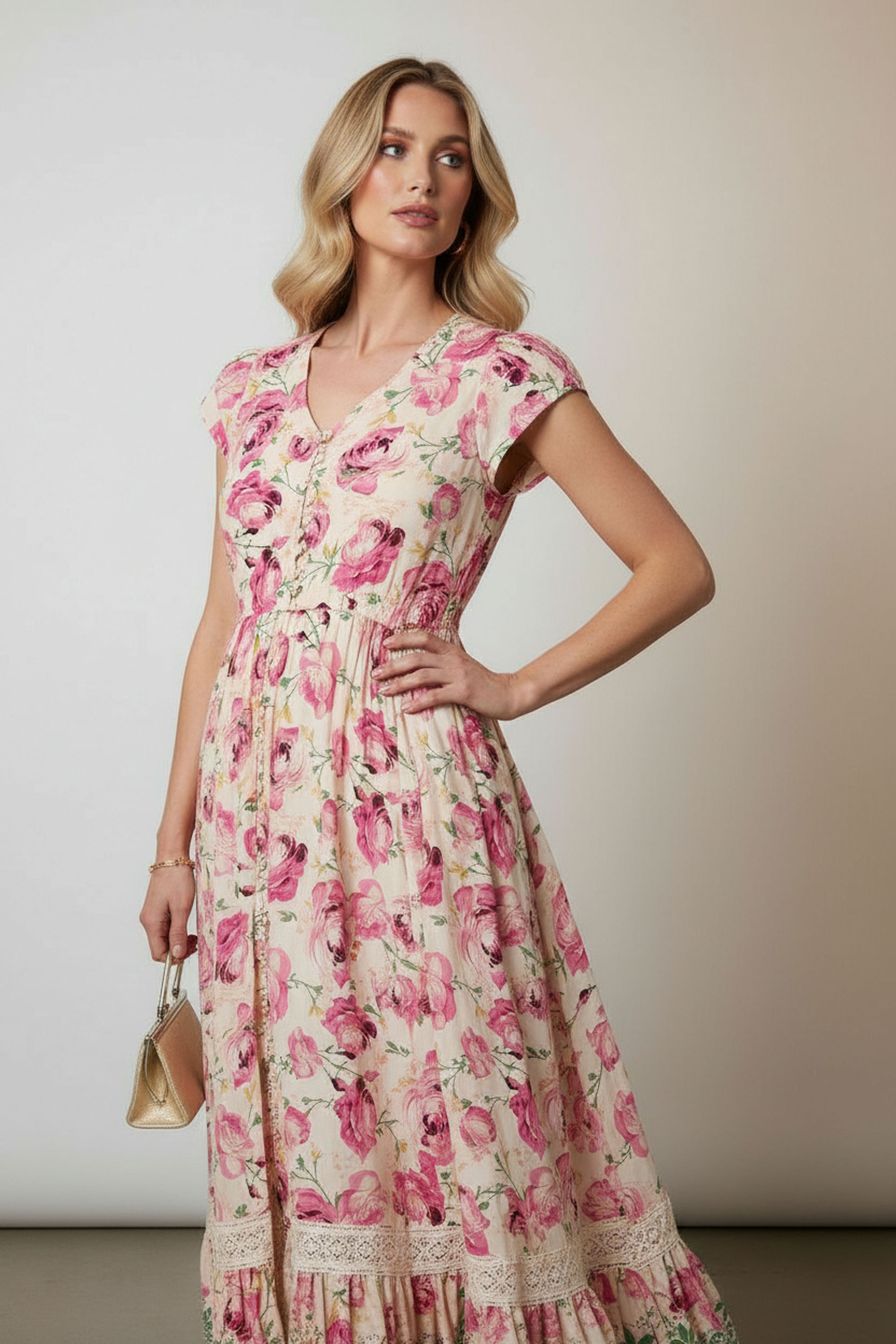 Floral Print Maxi Dress in Pink