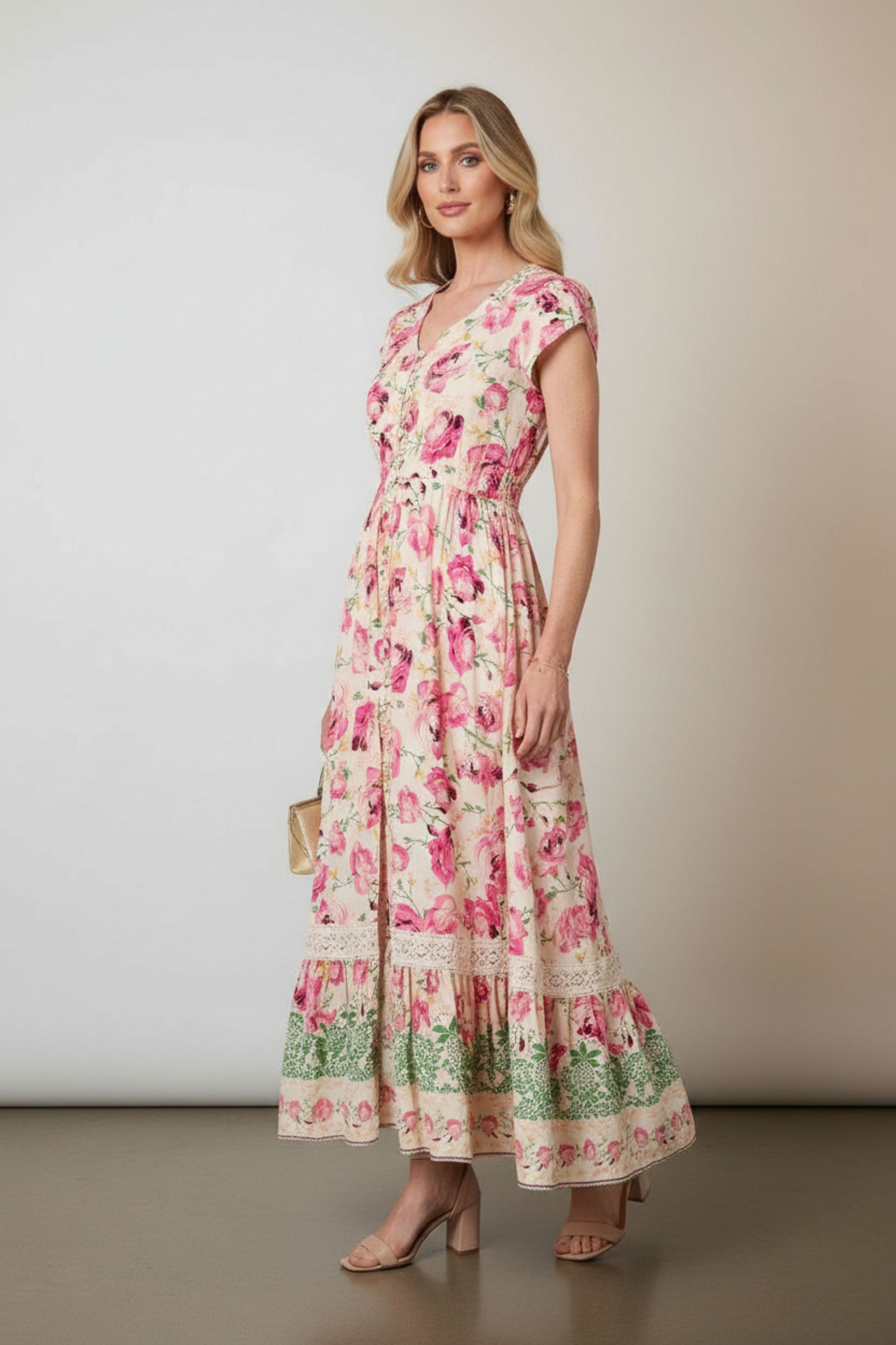 Floral Print Maxi Dress in Pink