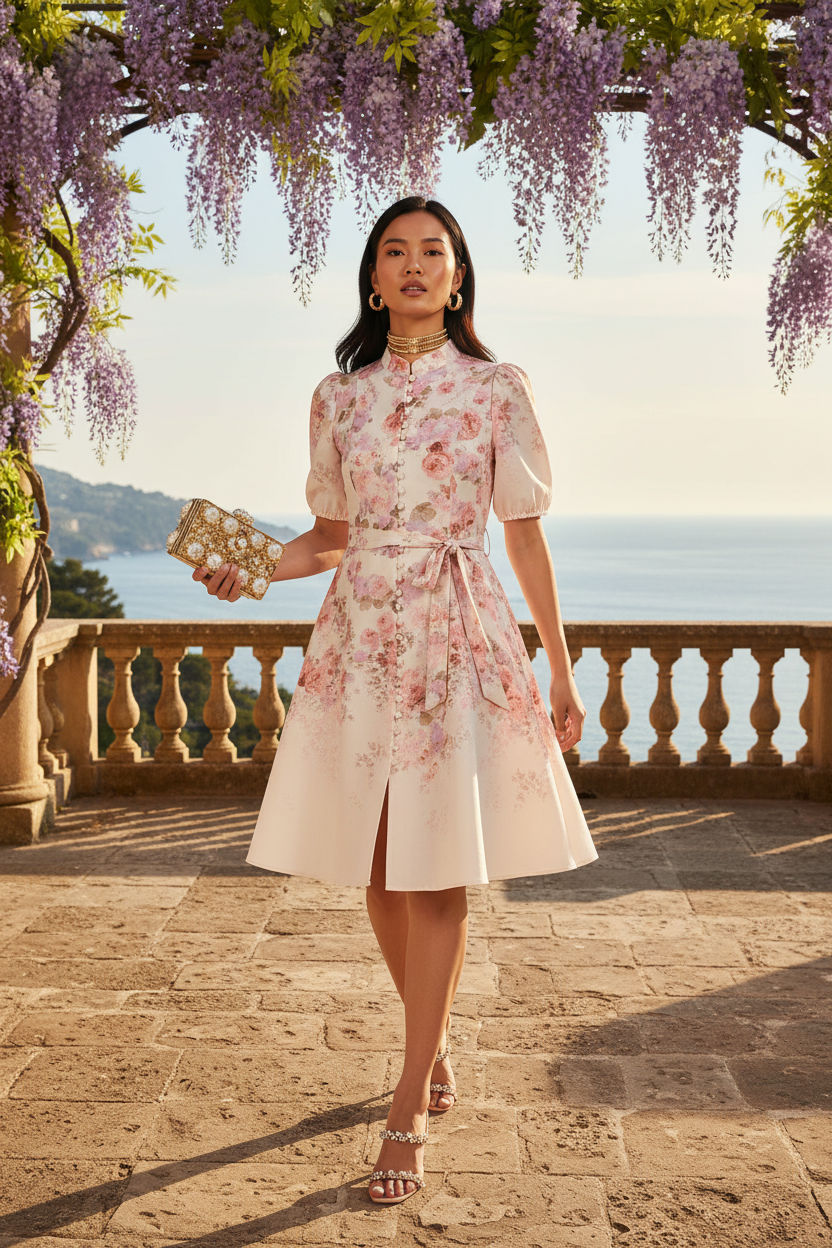 Floral Puff-Sleeve Shirt Dress