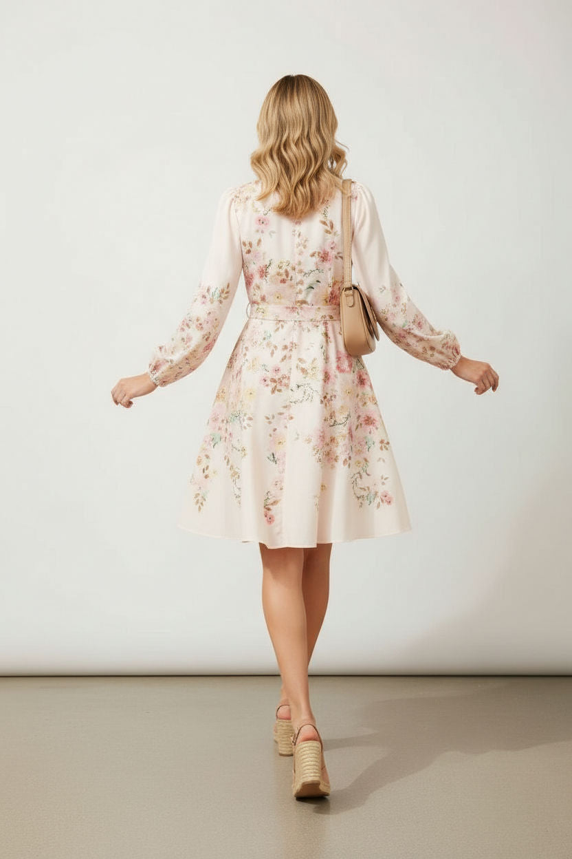 Fee Floral Print Short Dress in Pink