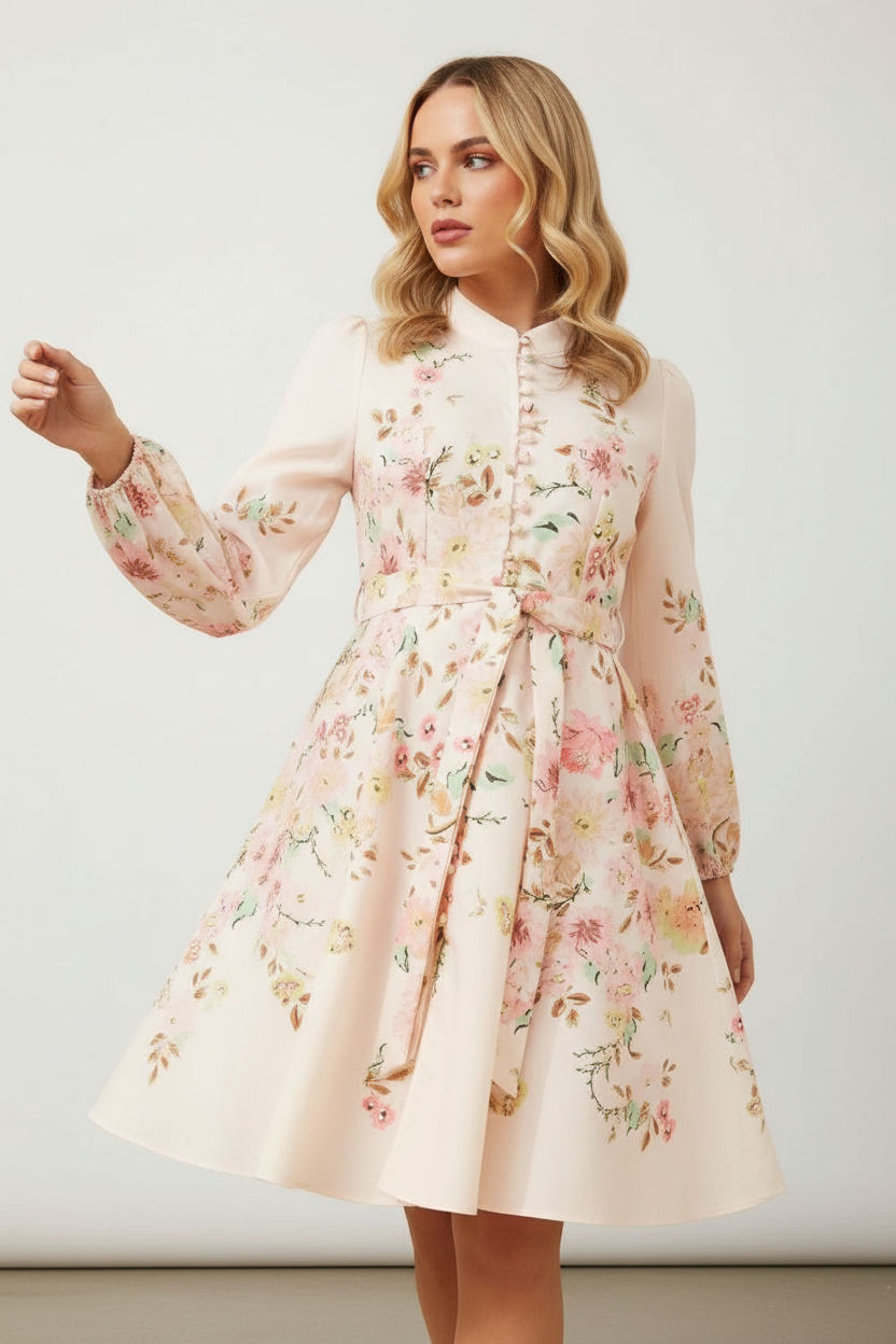 Fee Floral Print Short Dress in Pink