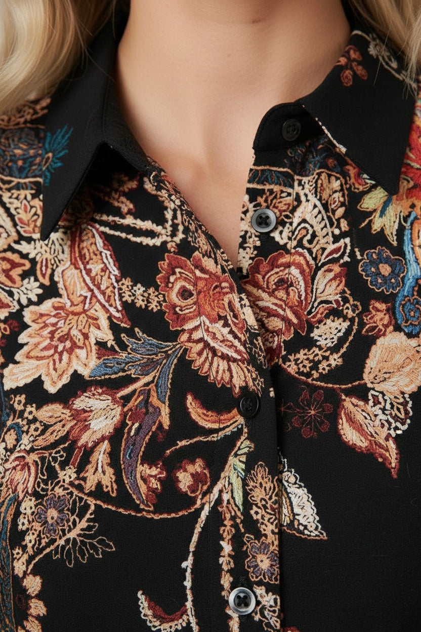 Floral Tie Waist Maxi Shirt Dress in Black