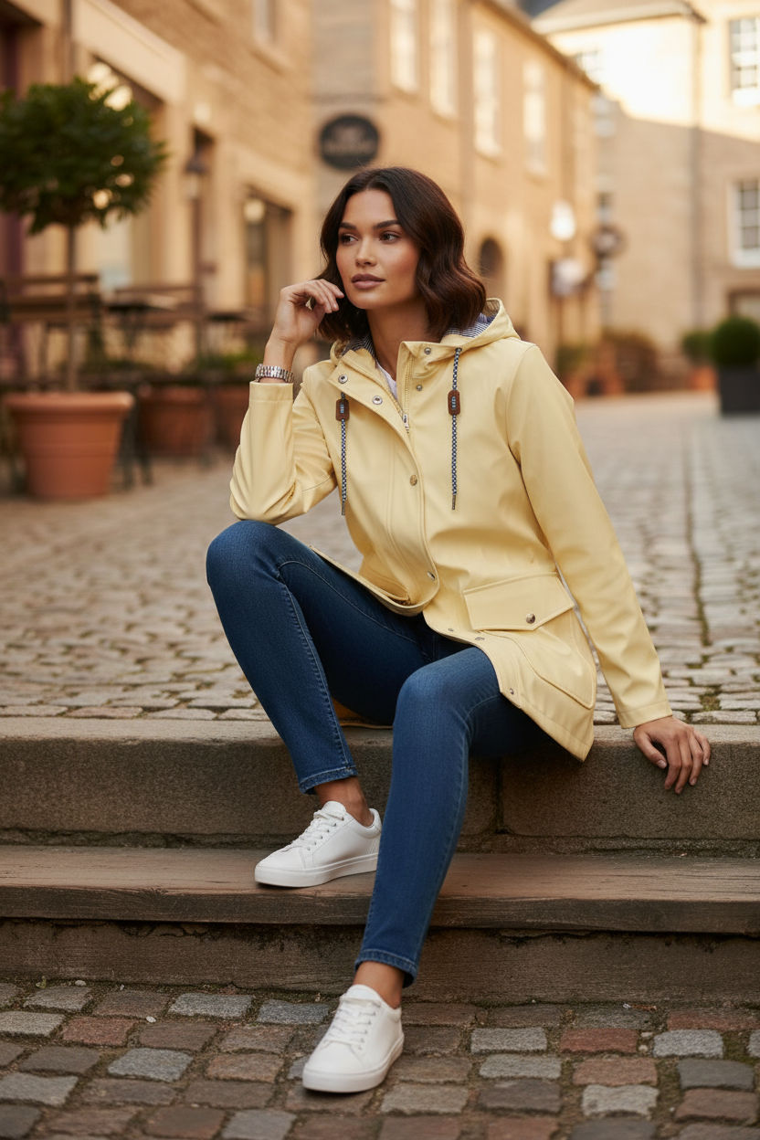 Lilly Stripe Lined Raincoat in Lemon