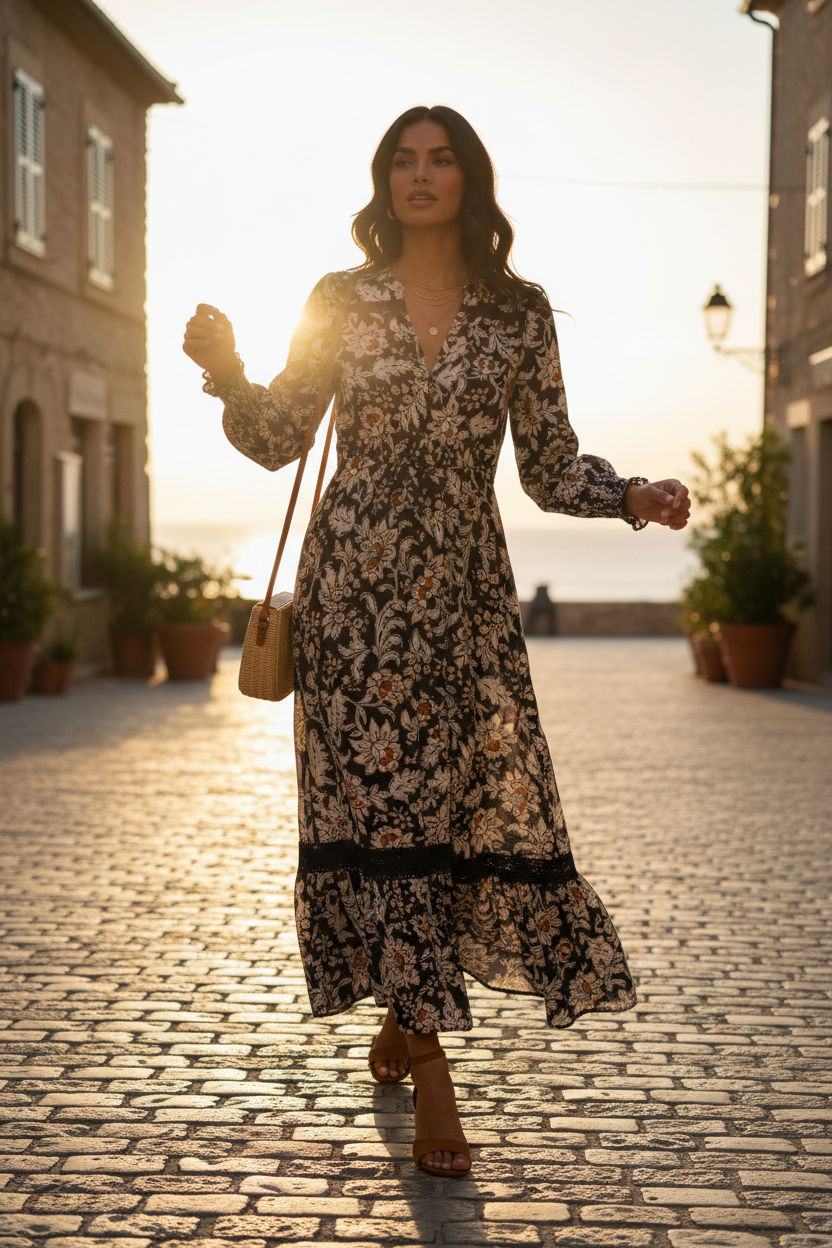 Button Through Floral Maxi Dress