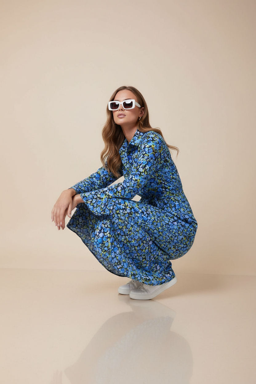 Ranyra Printed Shirt Dress in Blue Floral