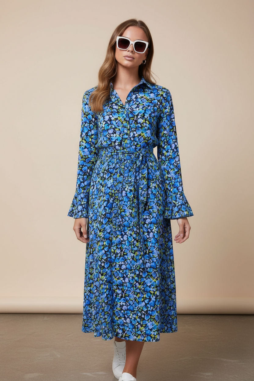 Ranyra Printed Shirt Dress in Blue Floral