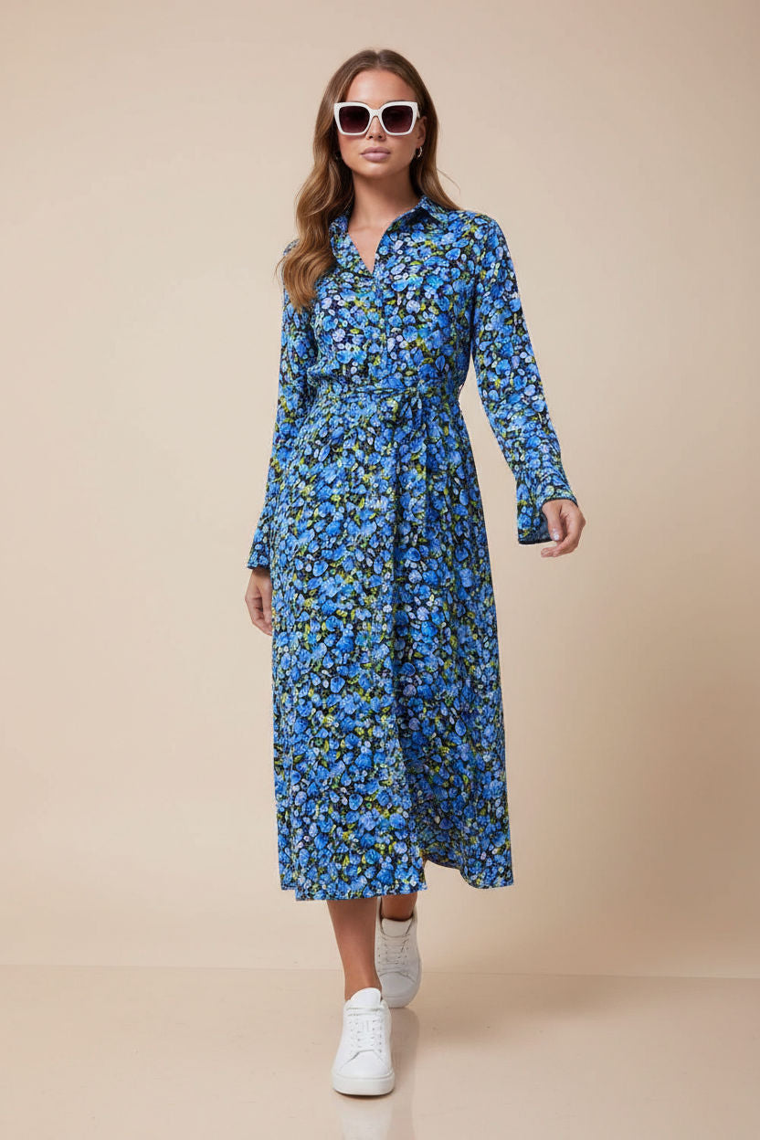 Ranyra Printed Shirt Dress in Blue Floral