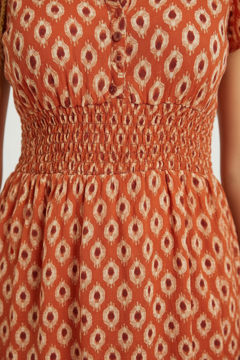 Natalie Printed Smock Dress in Orange