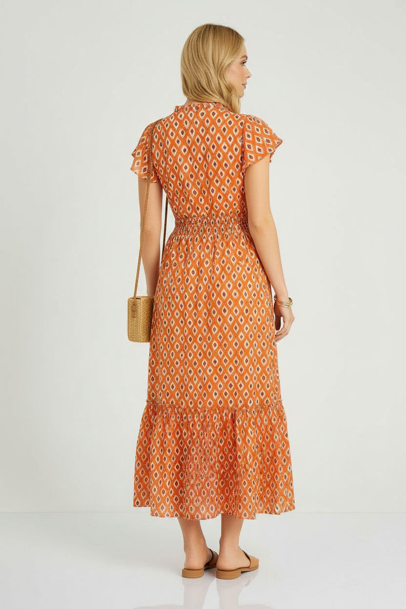 Natalie Printed Smock Dress in Orange