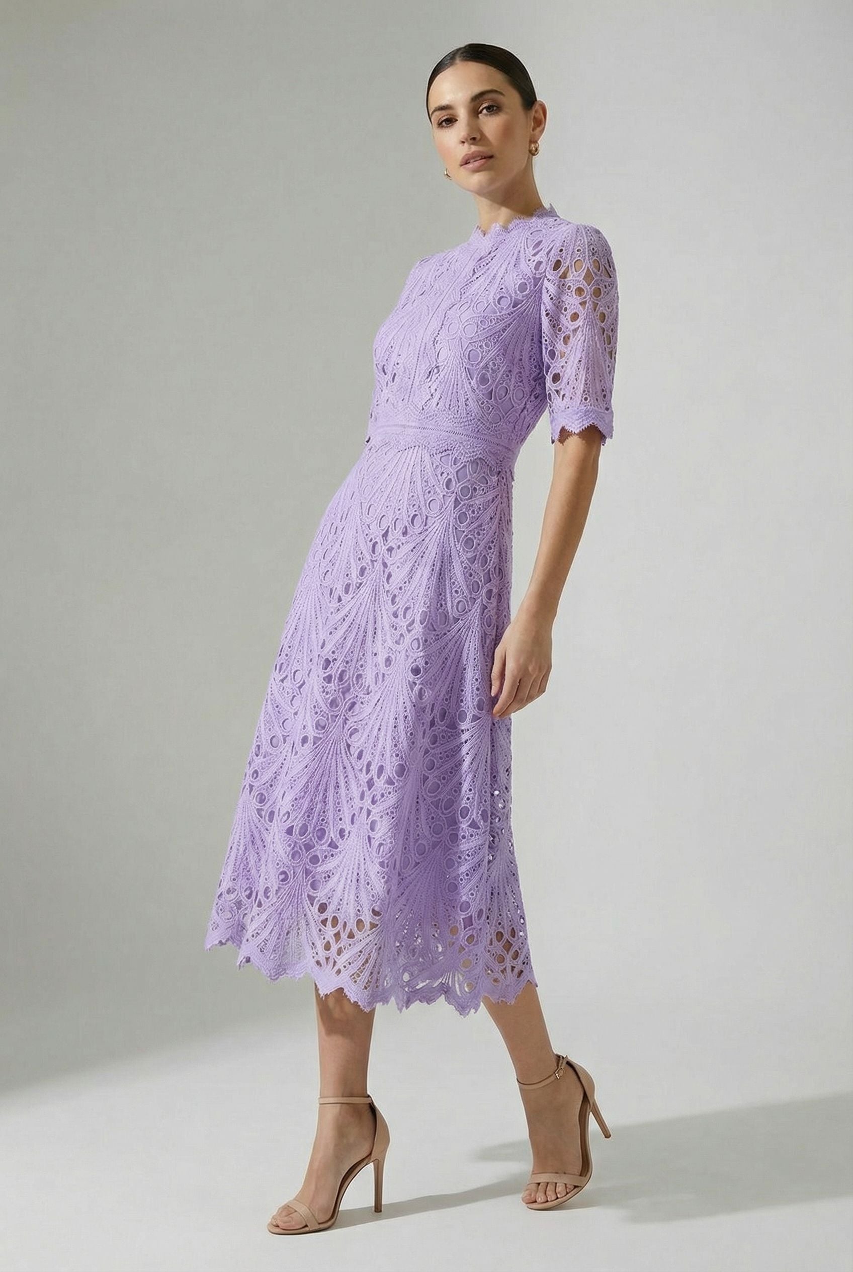 Jude Lace Occasion Midi Dress in Lilac