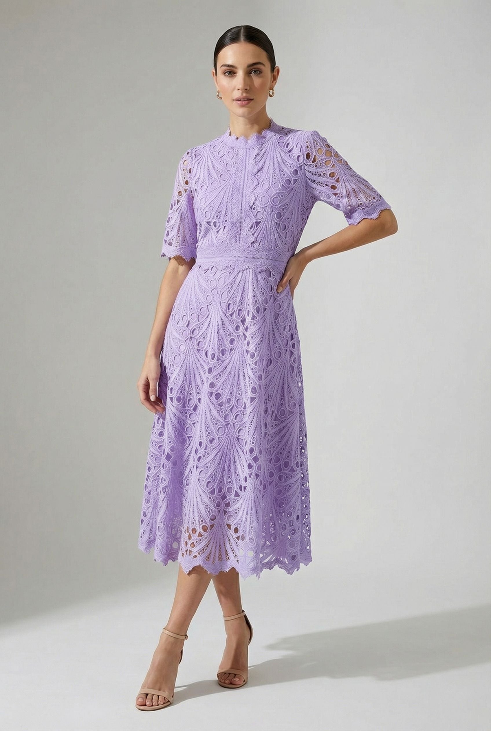 Jude Lace Occasion Midi Dress in Lilac