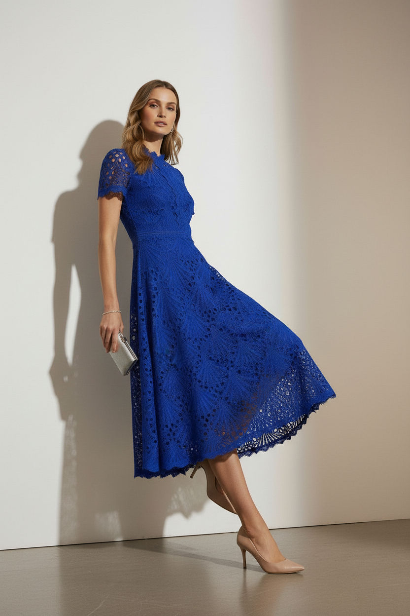 Jude Lace Occasion Midi Dress in Royal