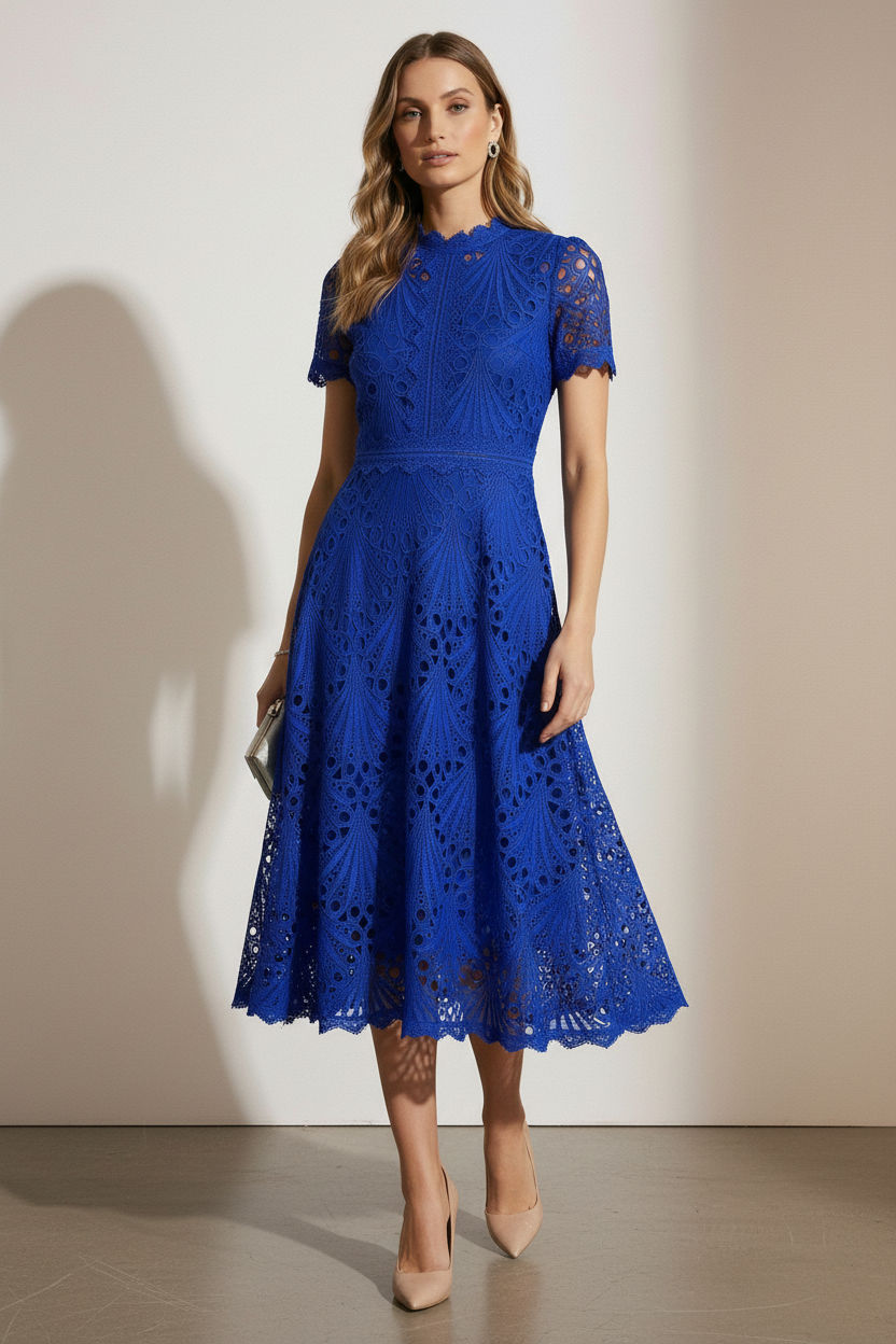 Jude Lace Occasion Midi Dress in Royal