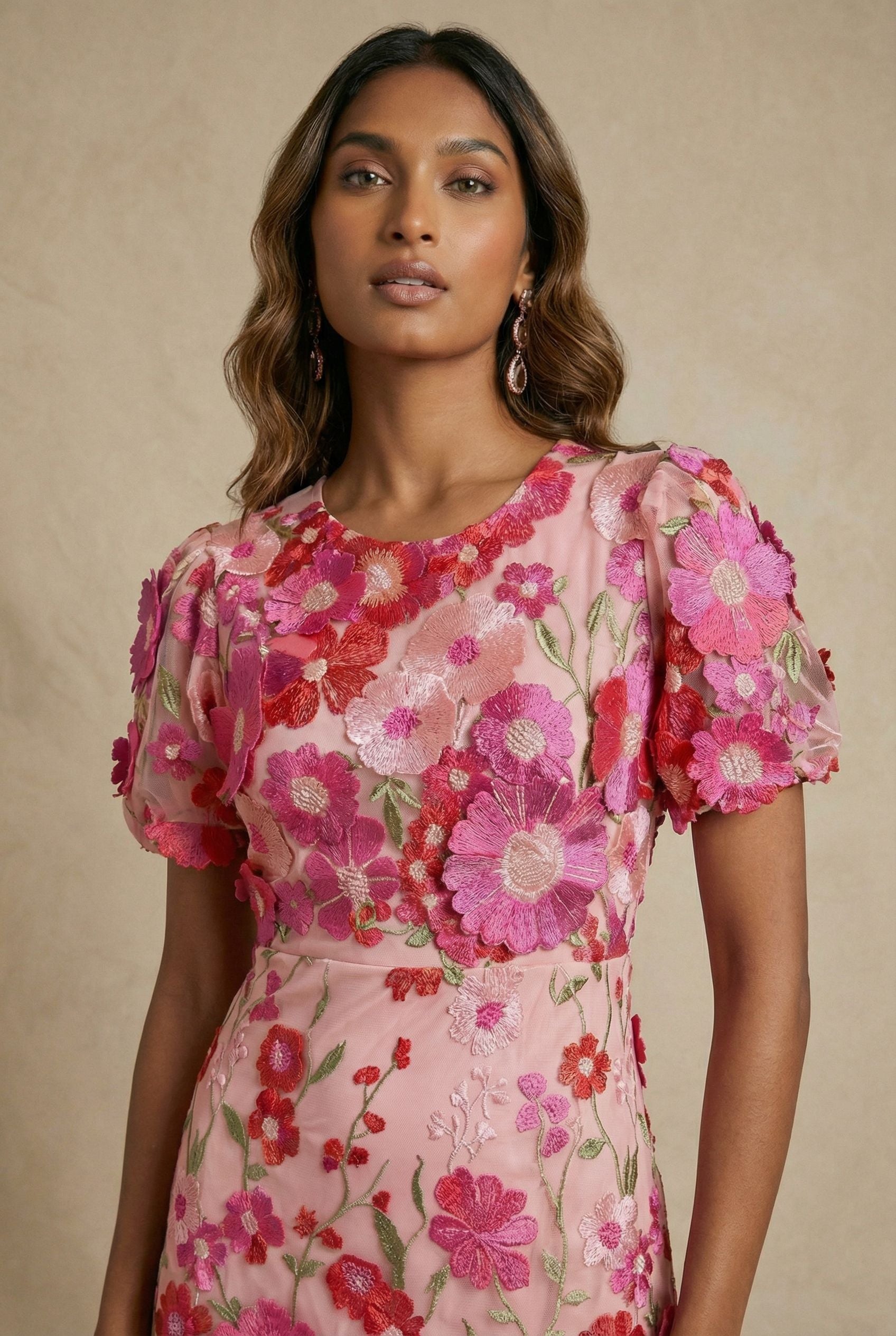 Liz Lace Midi Dress in Cerise