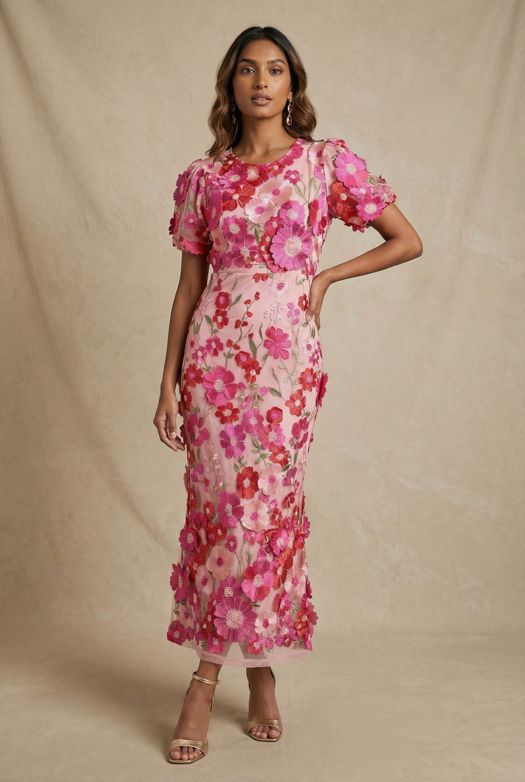 Liz Lace Midi Dress in Cerise