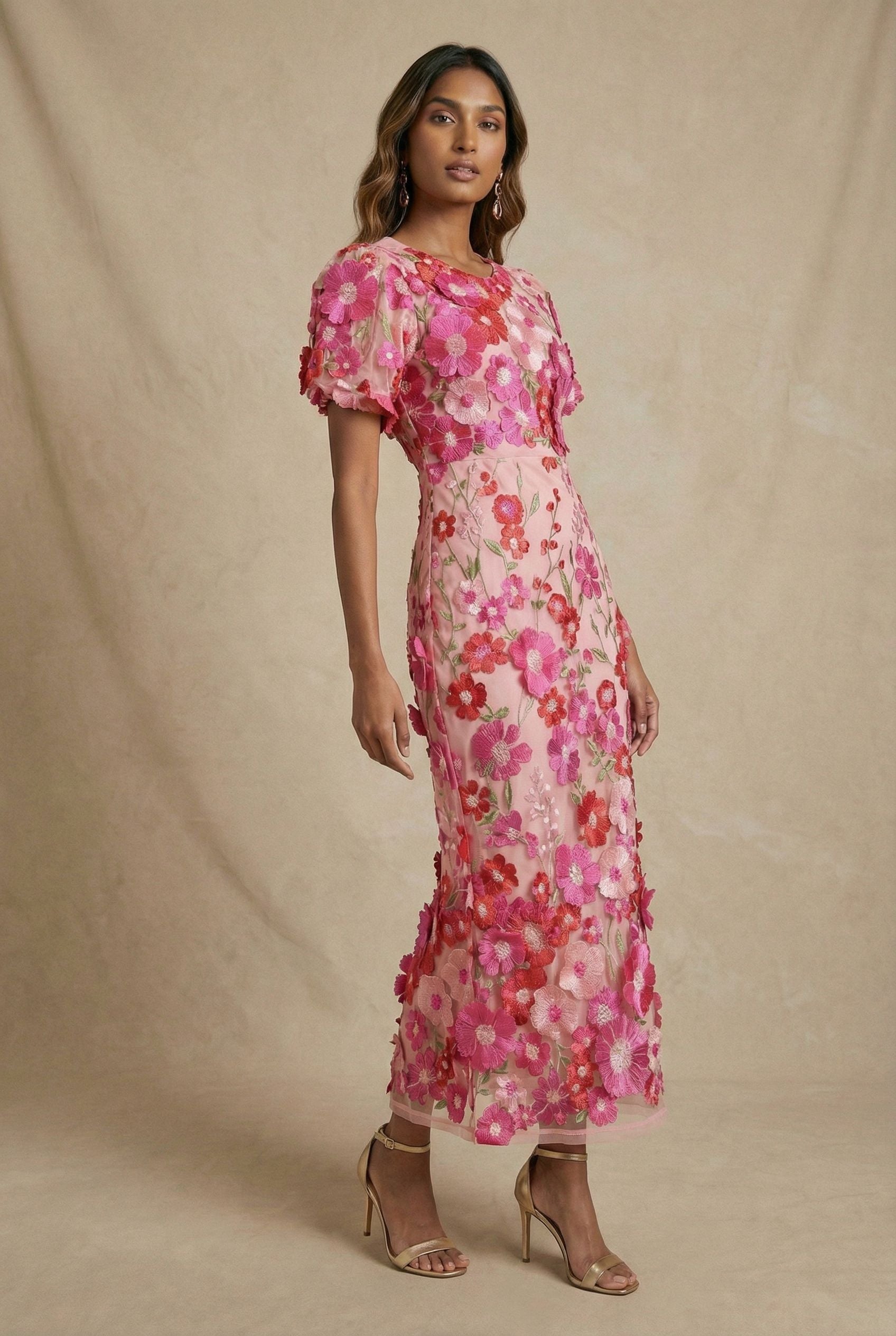 Liz Lace Midi Dress in Cerise