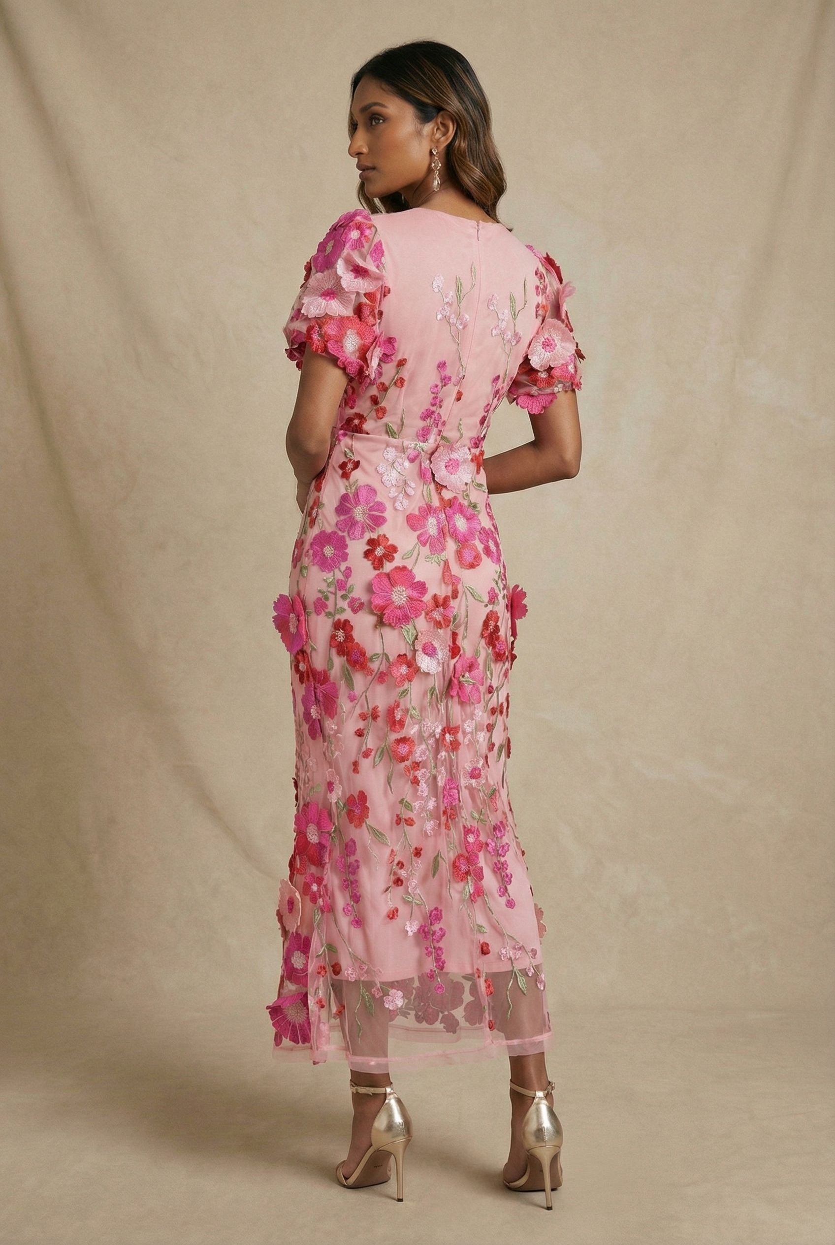 Liz Lace Midi Dress in Cerise