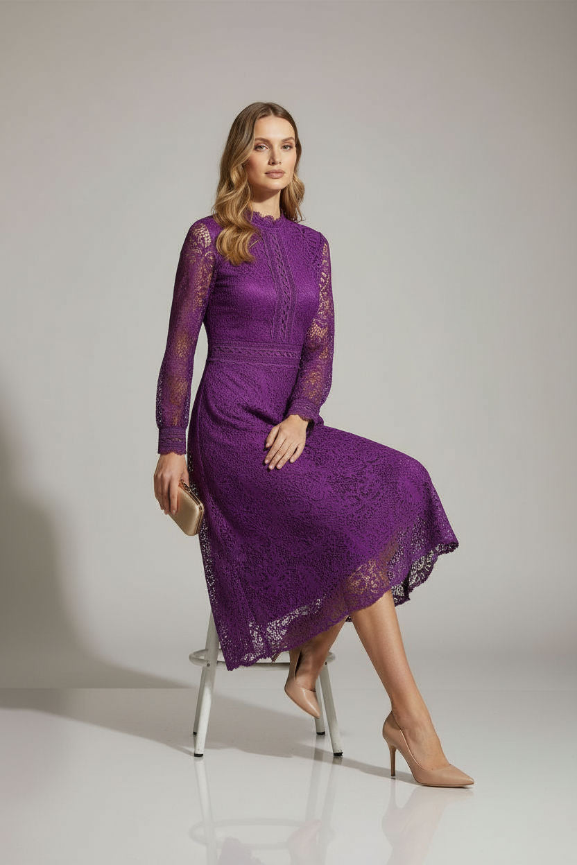 Kate Lace Midi Dress in Purple