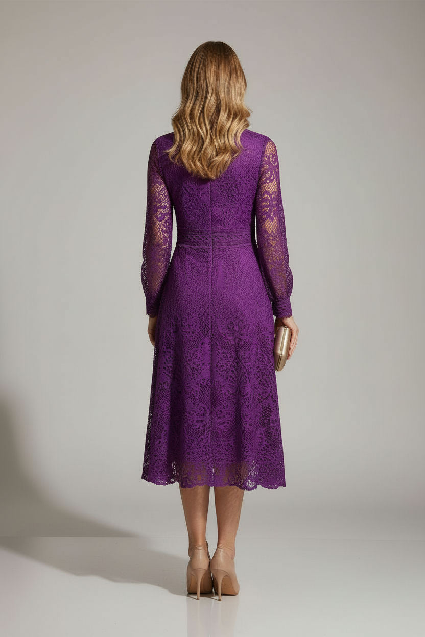 Kate Lace Midi Dress in Purple