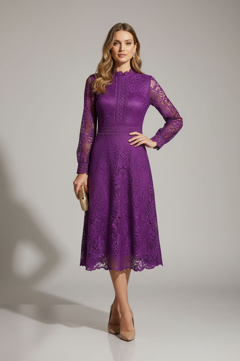 Kate Lace Midi Dress in Purple