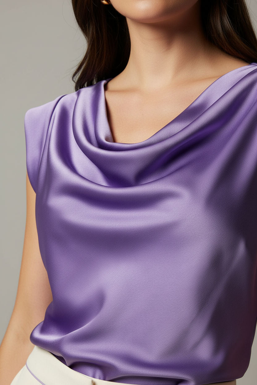 Satin Cowl Neck Sleeveless Top
