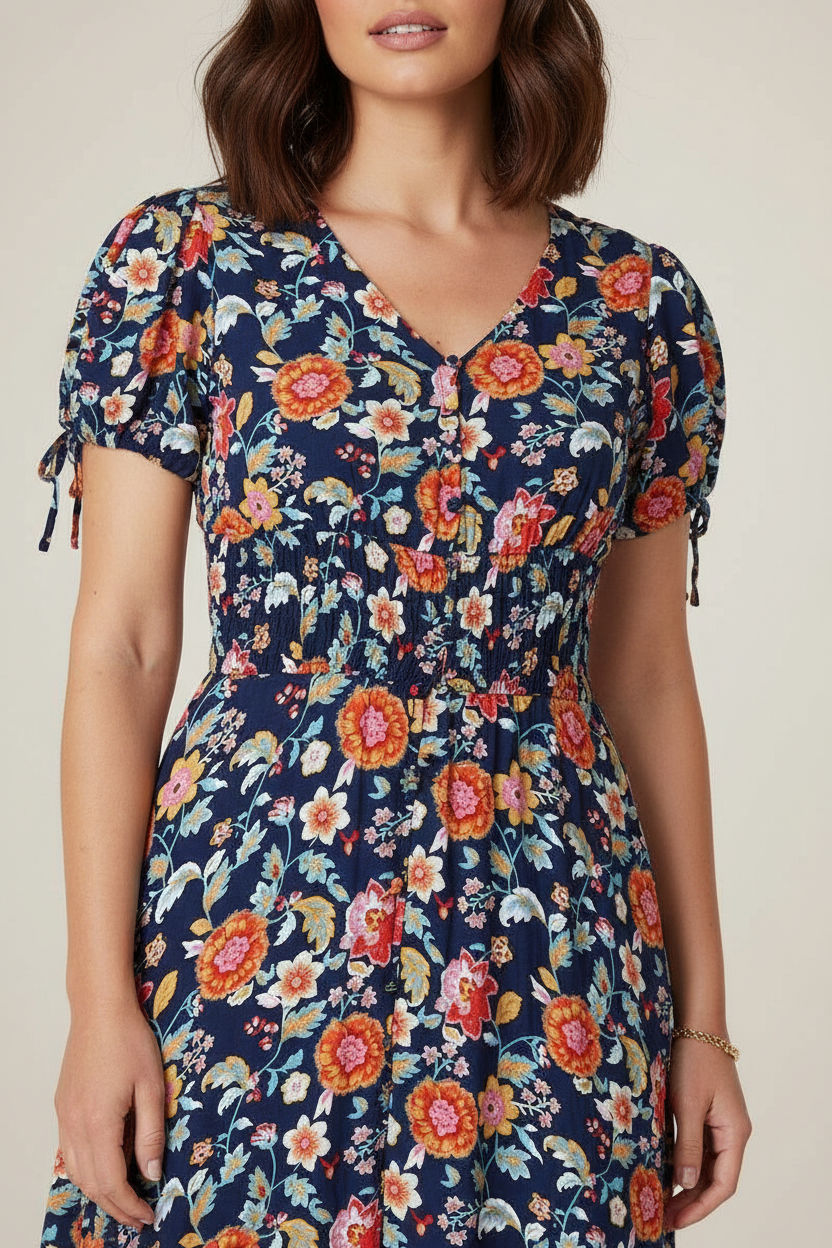 Floral Smocked Midi Dress