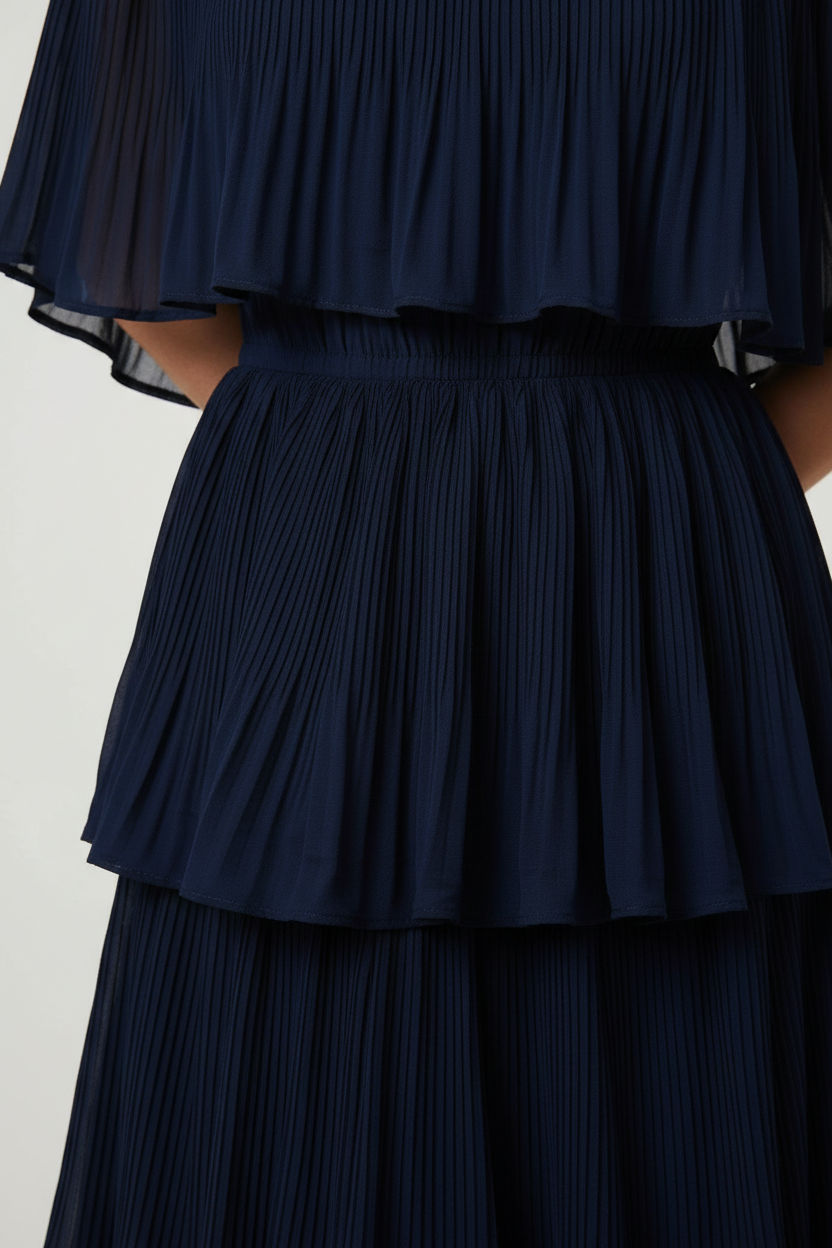 Off-Shoulder Pleated Tiered Midi Dress