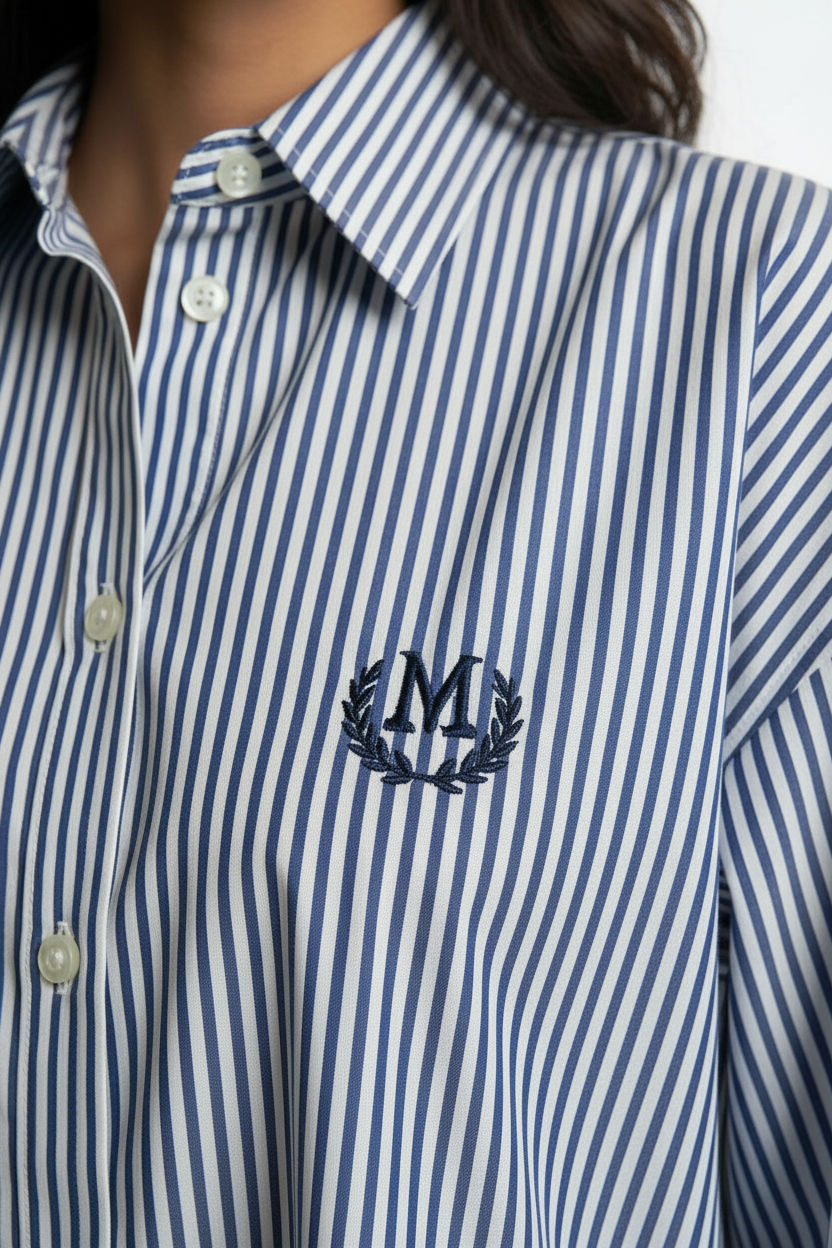 Collared Button-Up Shirt in Navy Stripe