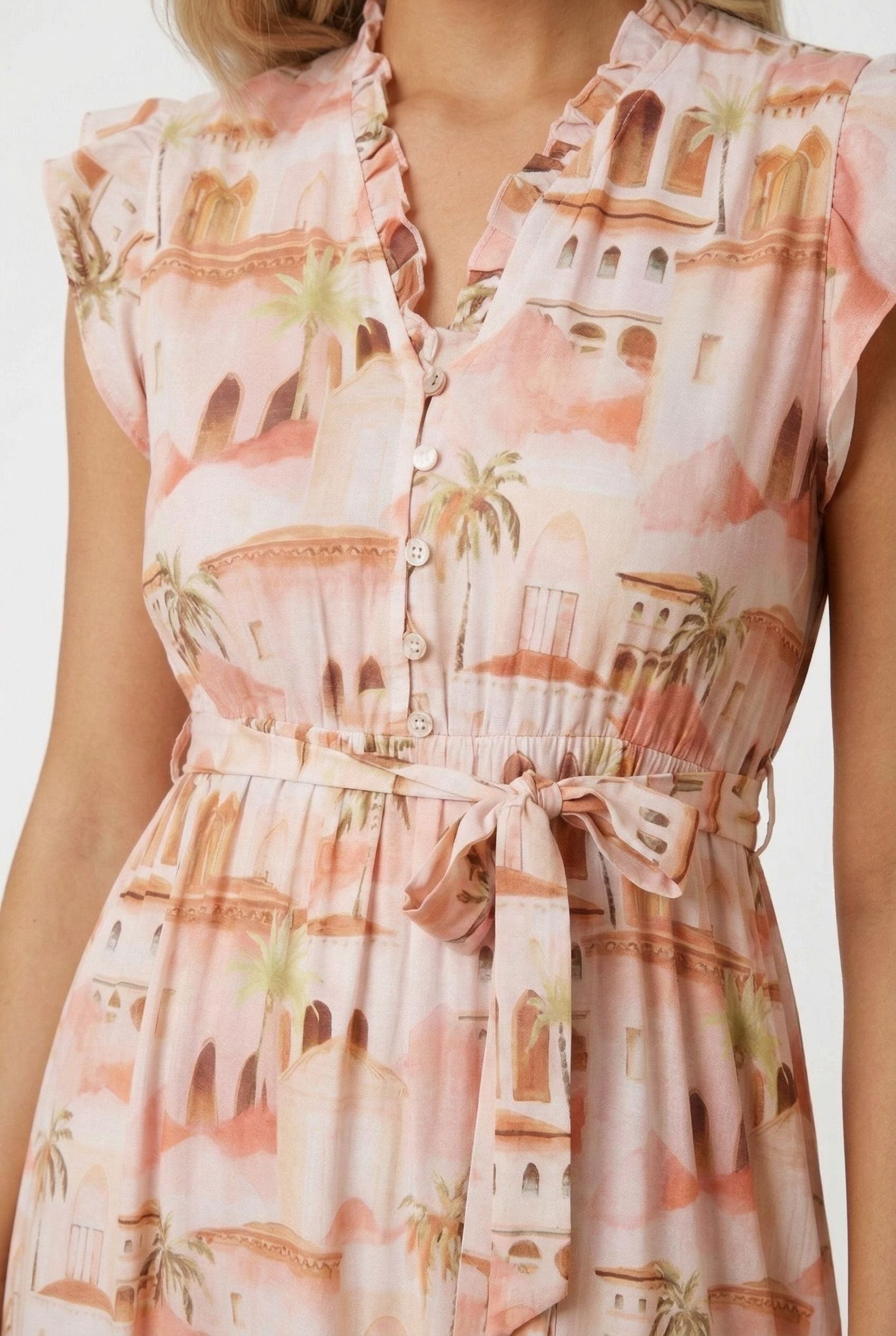 Tiered Ruffle-Sleeve Printed Mini Dress