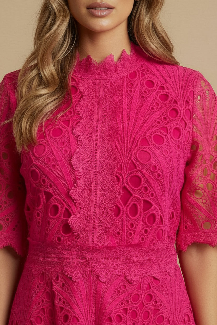 Jude Lace Occasion Midi Dress in Cerise