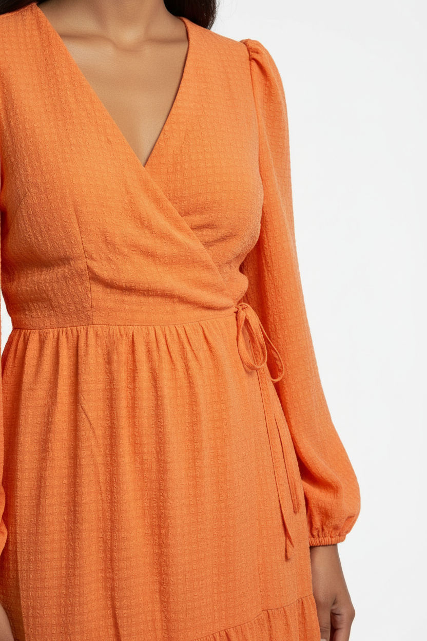 Tiered Wrap Maxi Dress in Orange
