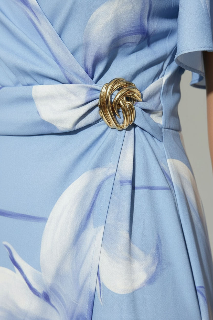 Floral Print Faux-Wrap Midi Dress