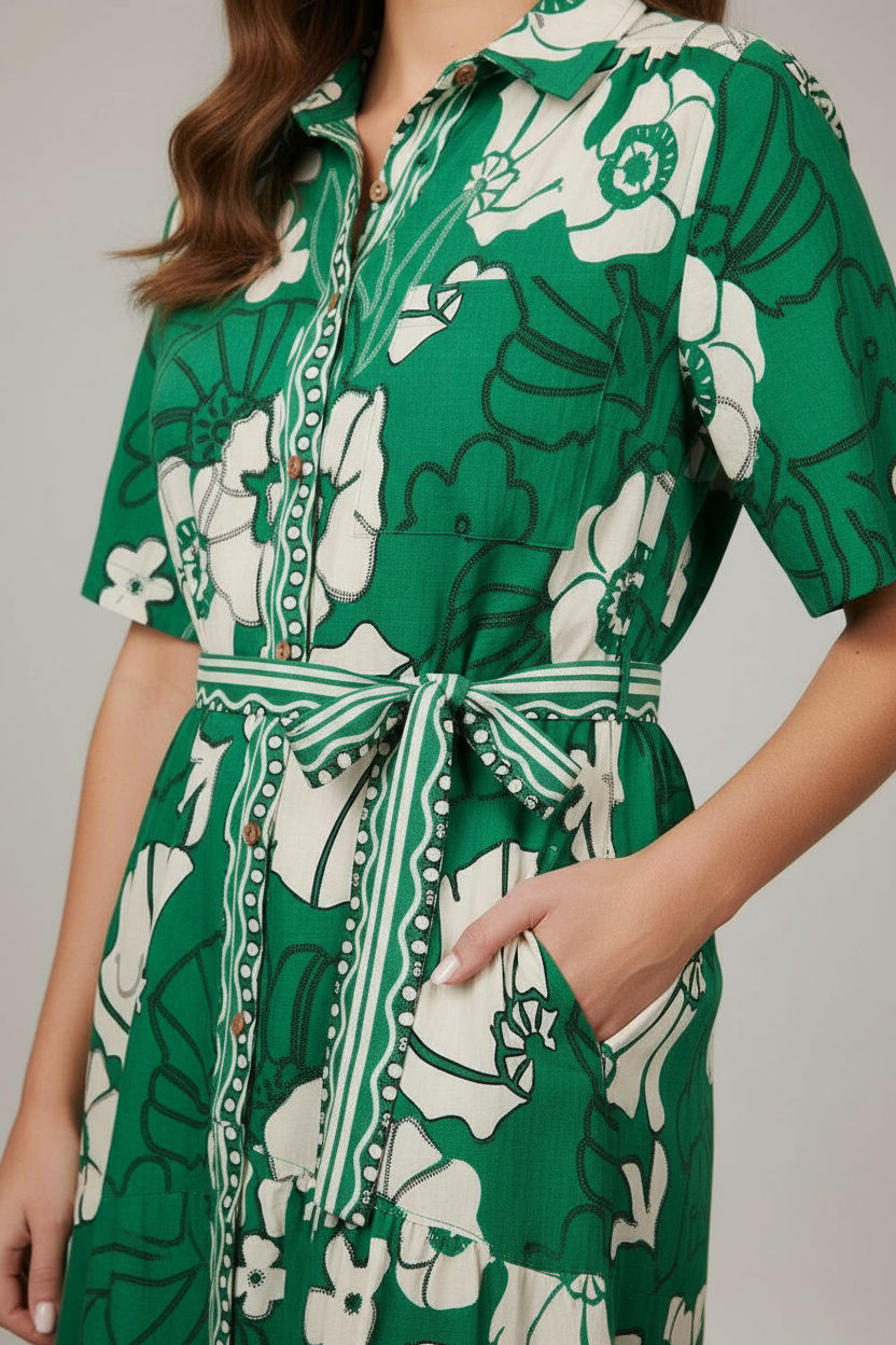 Floral Print Short-Sleeve Maxi Shirt Dress