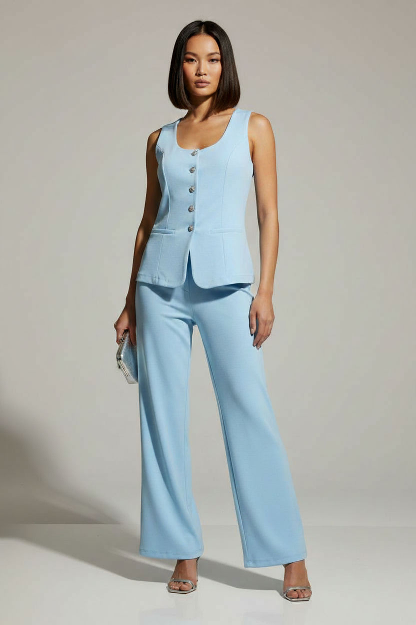 Two Piece Vest and Wide-Leg Pants Set in Baby Blue