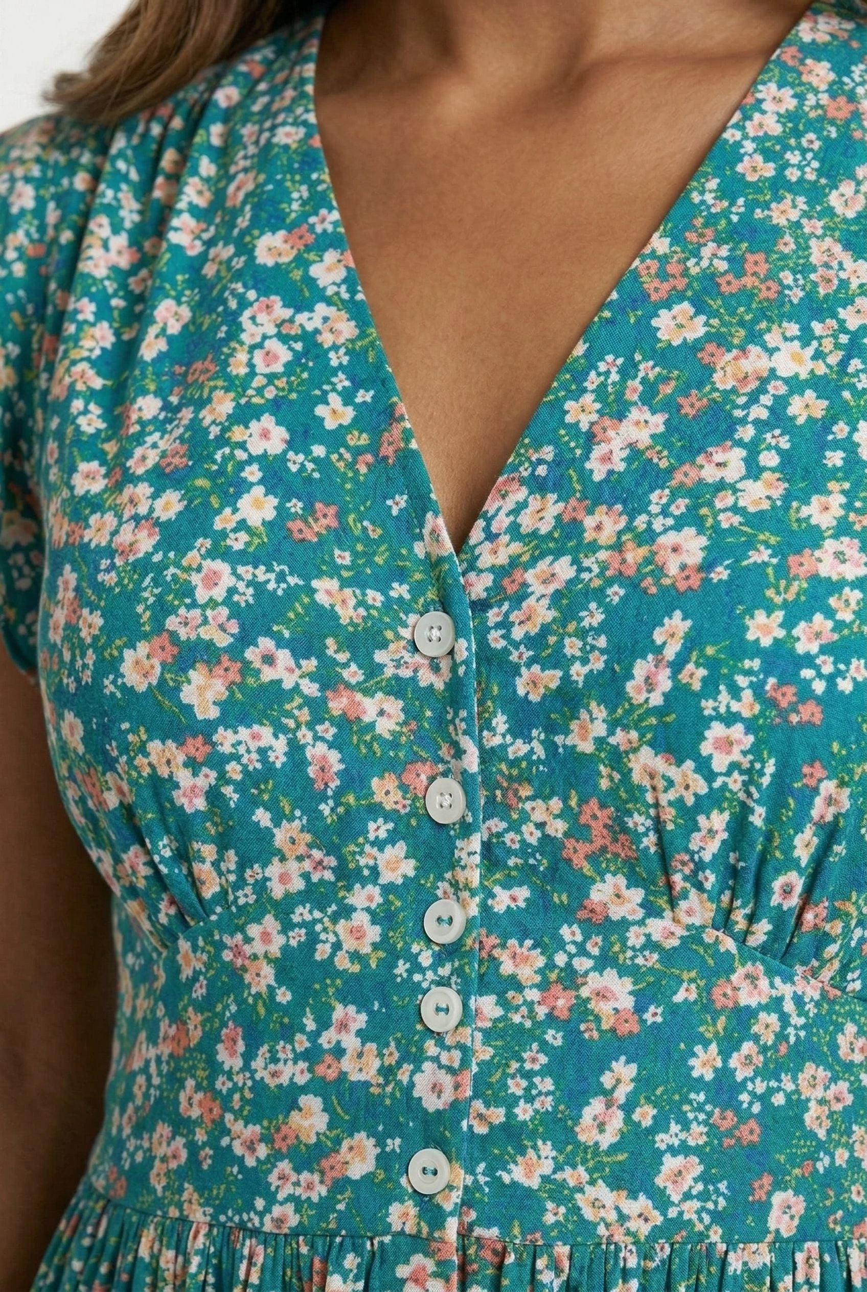 Floral Ruffled Cap Sleeve Button-Down Dress