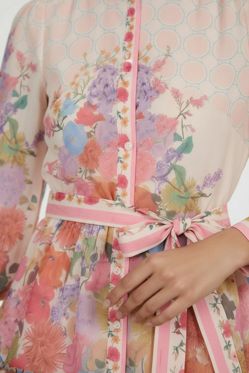 Floral Tiered Mini Shirt Dress