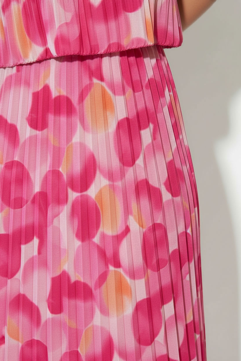 Pleated Circle Print Midi Dress