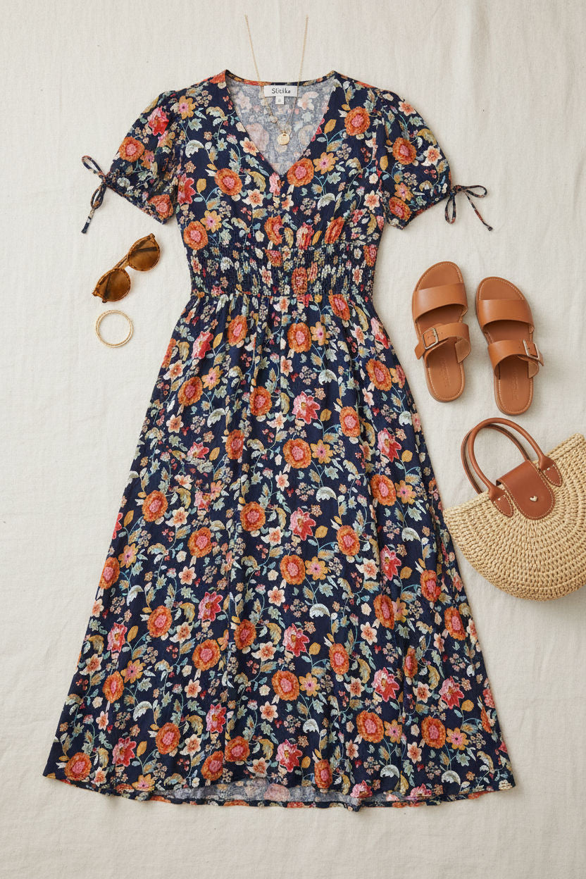 Floral Smocked Midi Dress