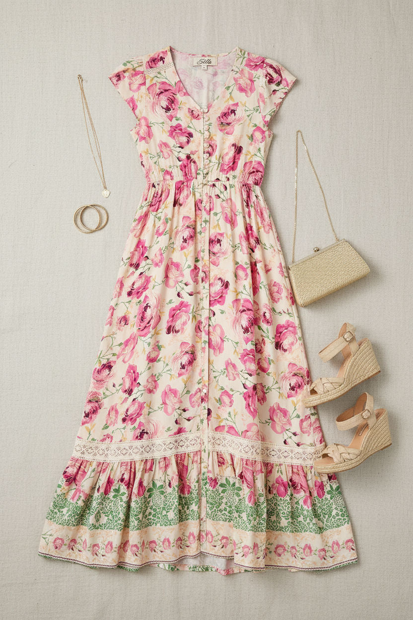 Floral Print Maxi Dress in Pink