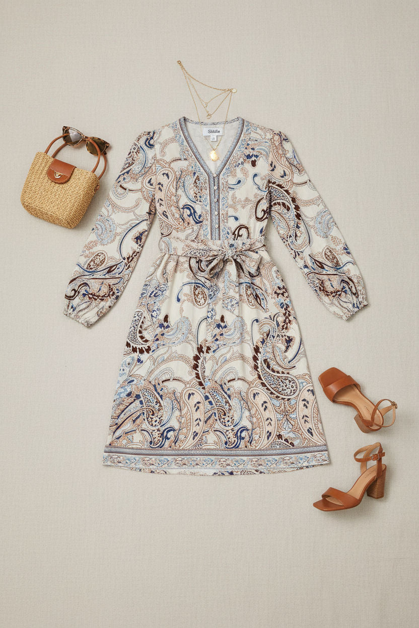 Paisley Print Knee-Length Dress
