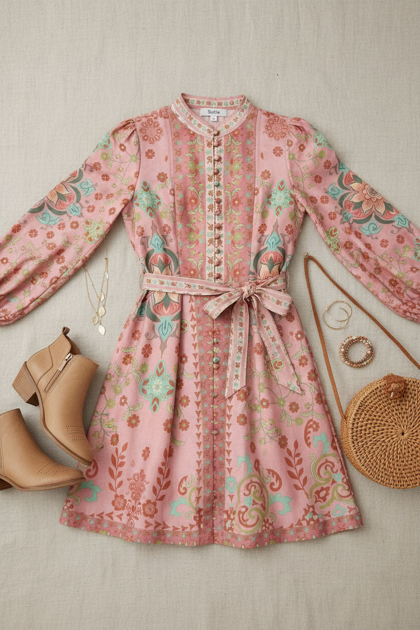 Printed Tie-Waist Mini Dress