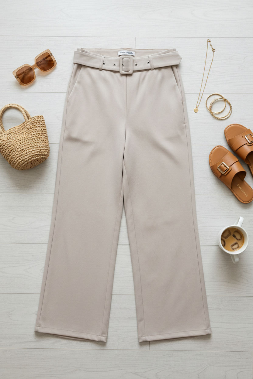 Maggie Wide-Leg Pants in Beige