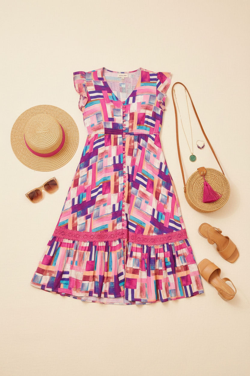 Abstract Print Midi Dress