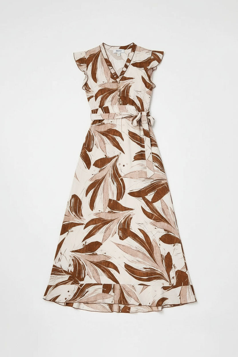 Floral Print Ruffle Sleeve Maxi Dress