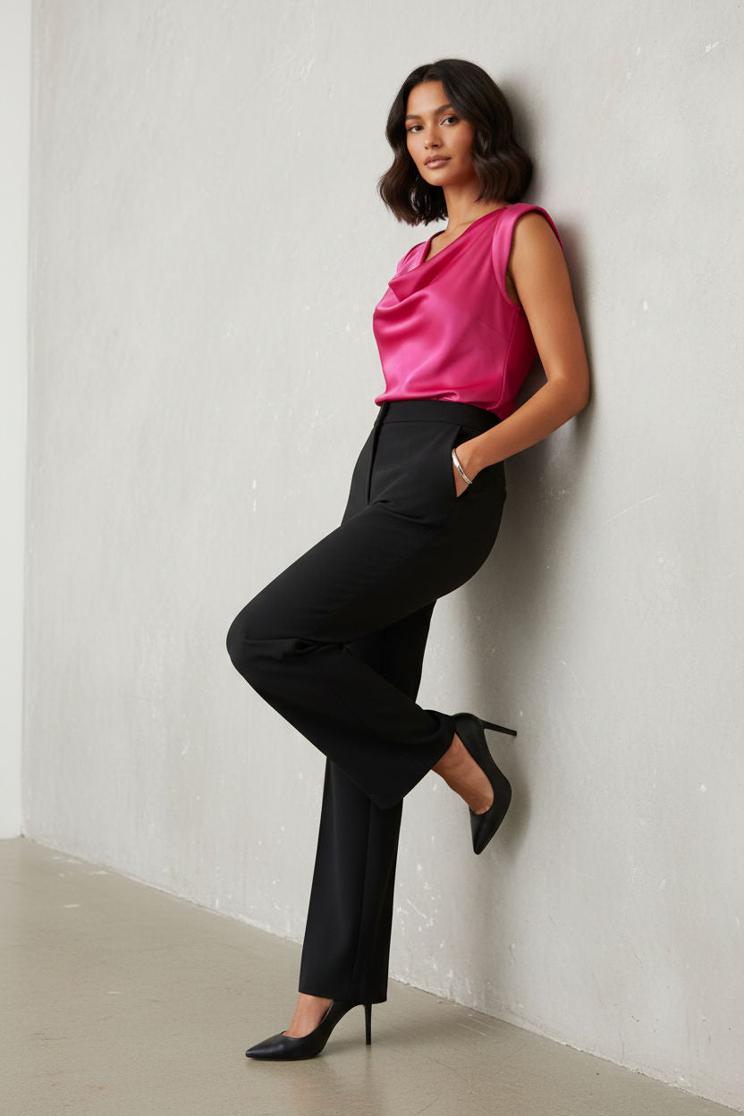 Cowl Neck Sleeveless Satin Blouse