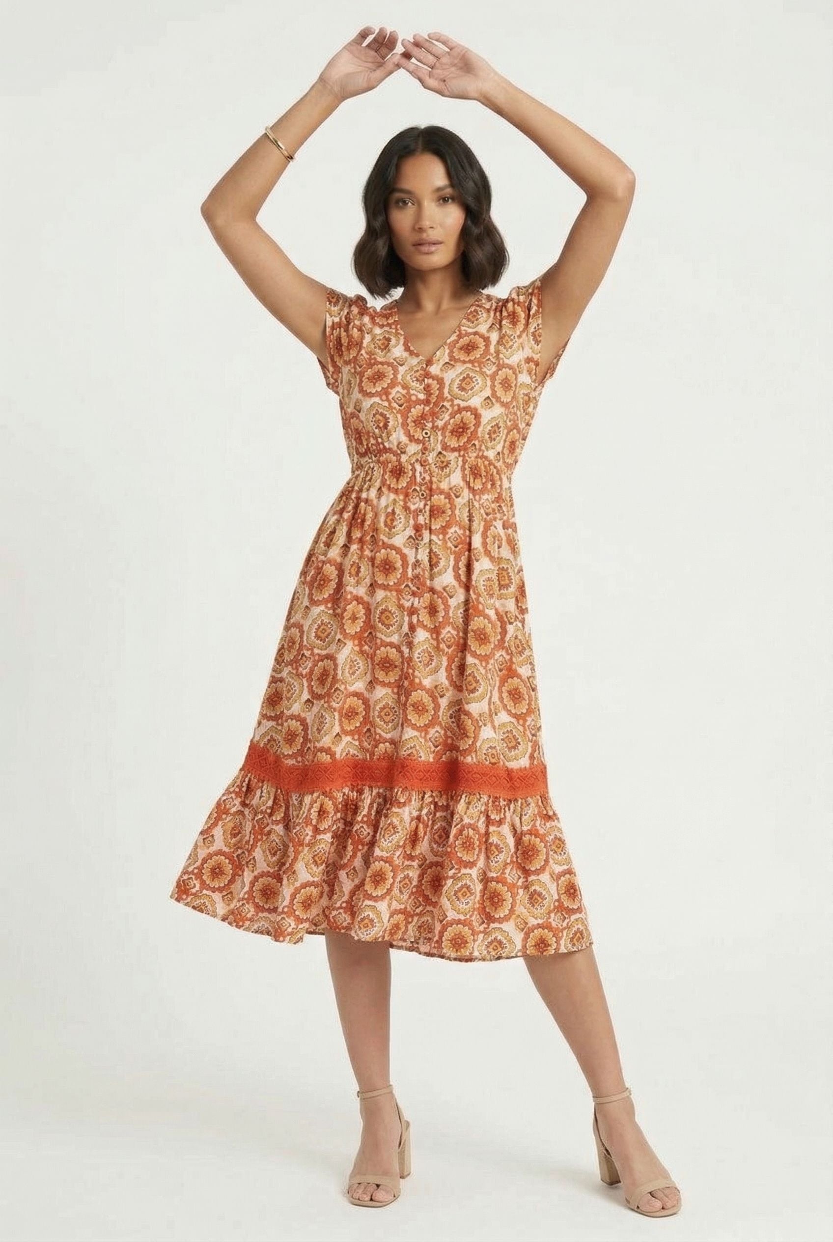 Floral Print Button-Down Midi Dress