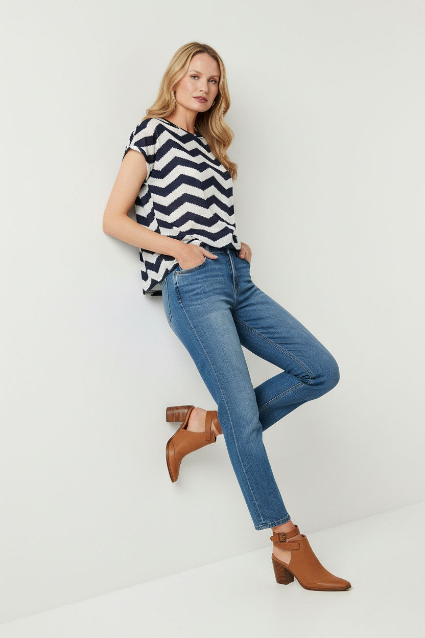 Chevron Print Cap Sleeve Top