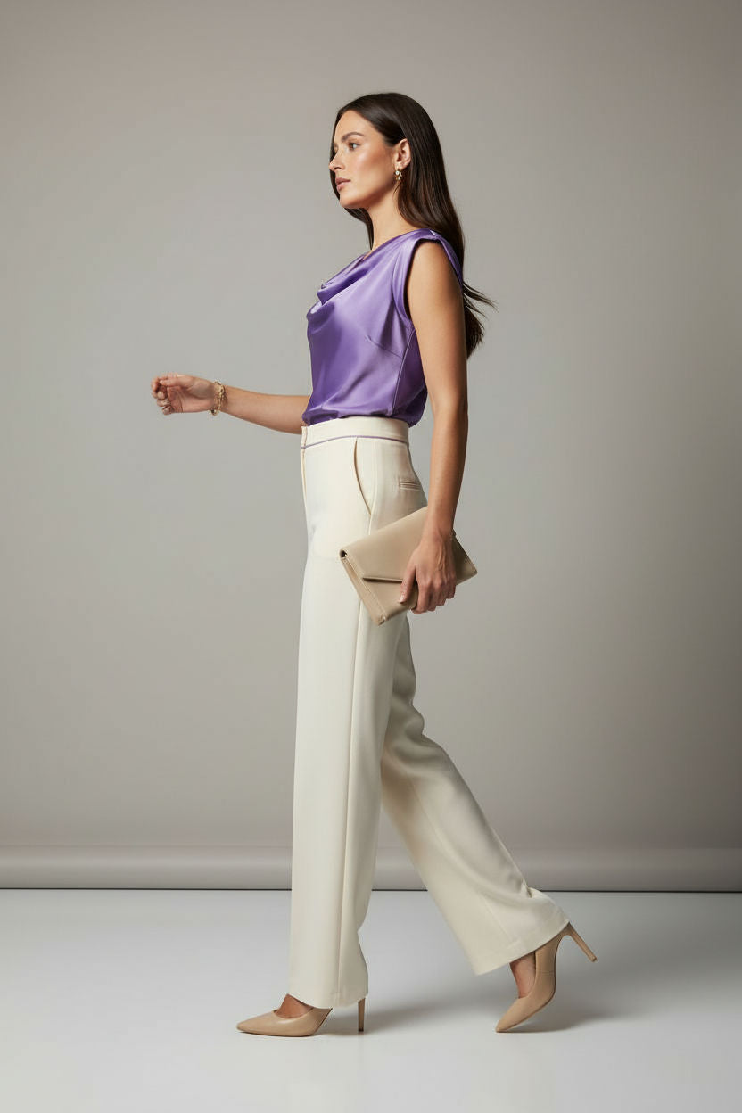 Satin Cowl Neck Sleeveless Top