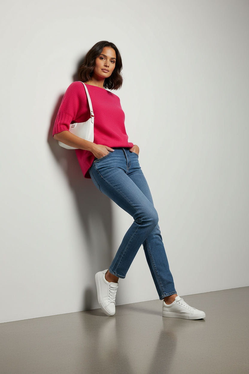 Boat Neck Short Sleeve Knit Sweater