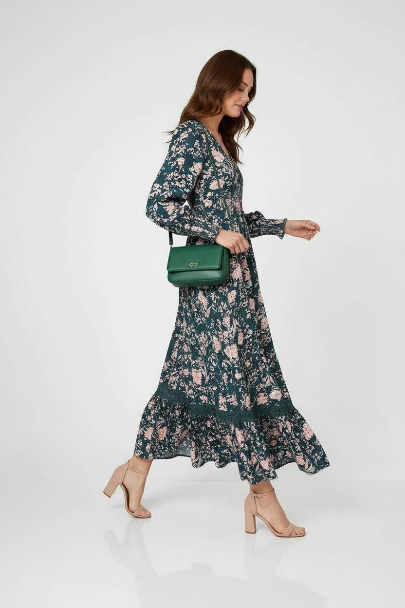 Floral Print V-Neck Maxi Dress